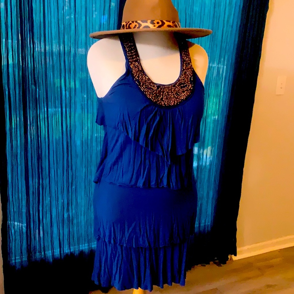 Dark blue dress with beaded accent